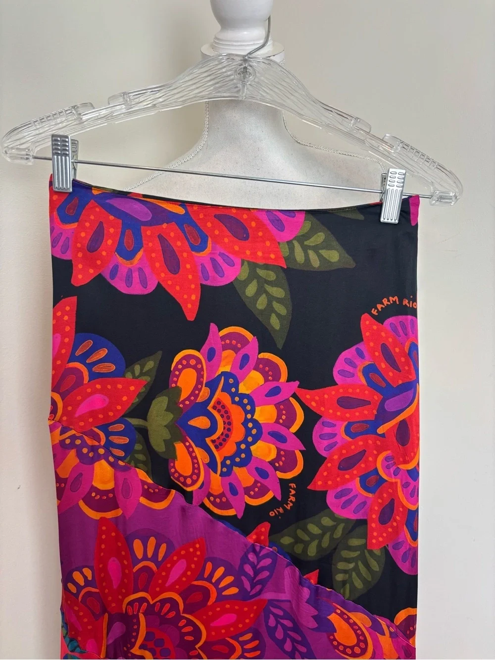 Farm Rio Anthropology Bold Floral Satin Maxi Skirt Size XS NWT